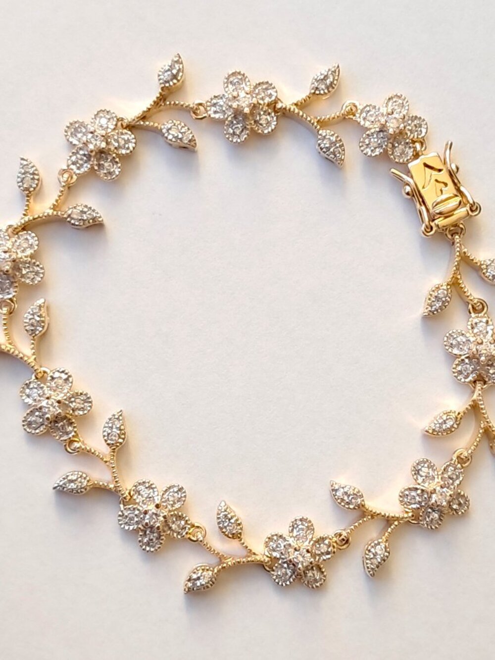 925 Sterling Silver YGP Cubic Zirconia Floral Bracelet